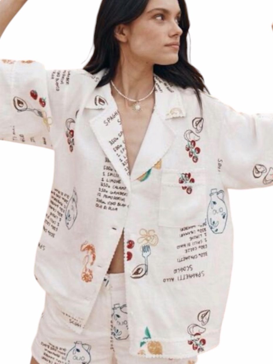 Caroline Constas White Button-Down Shirt With Embroidery Designs